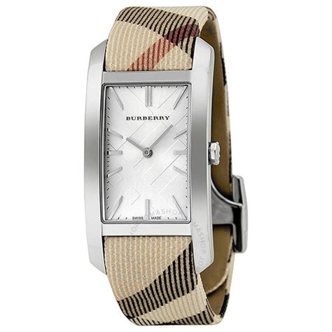 Burberry Silver Dial Nova Check Canvas Strap Ladies 